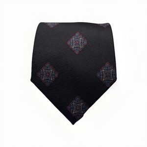 Ferrell Reed Mister Guy Black Silk Medallion Tie Hand Printed England 3.5x55